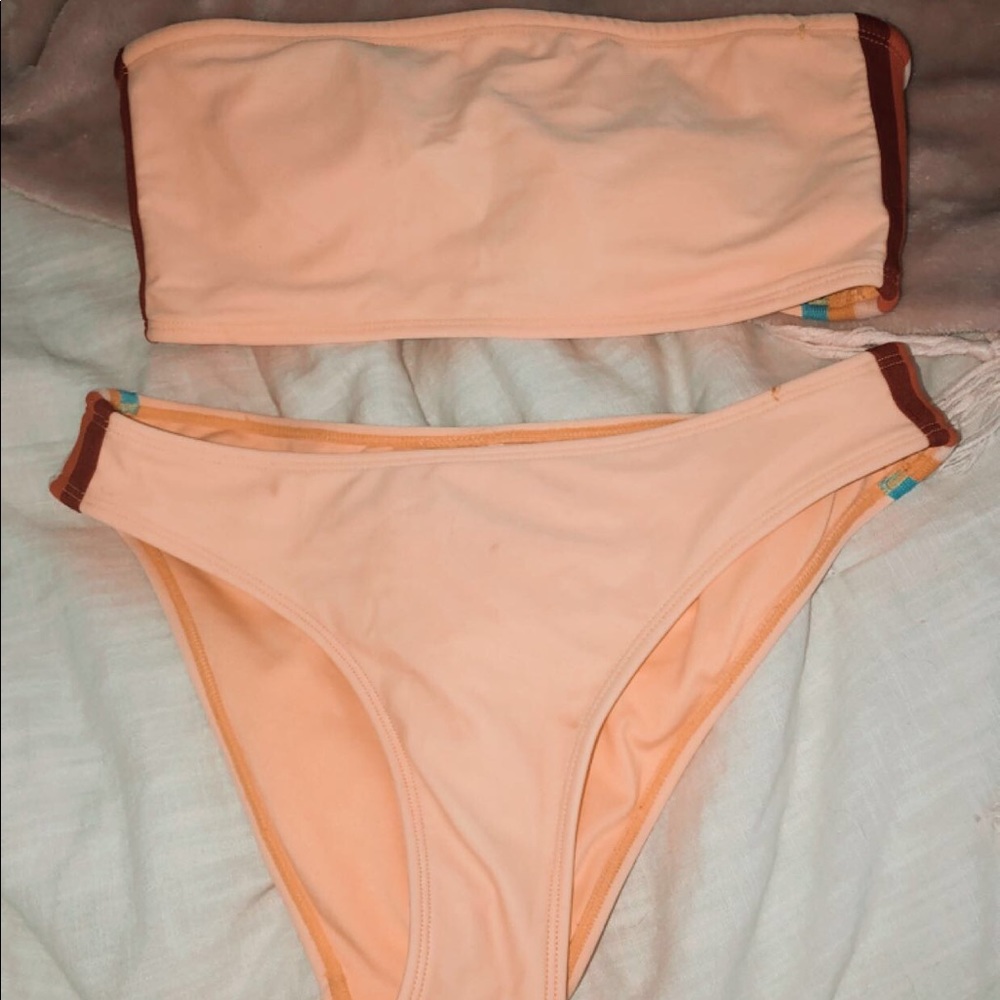 forever 21 yellow w/rainbow strip bikini set!!